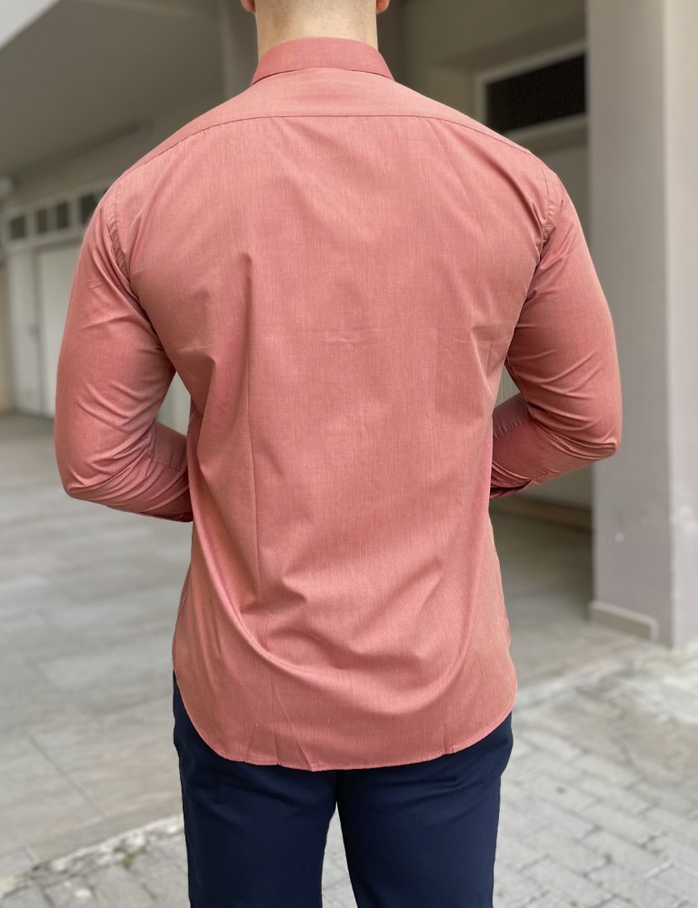 Ανδρικό κεραμιδί πουκάμισο με γιακά και τσέπη στο στήθος 0083 φωτογραφία